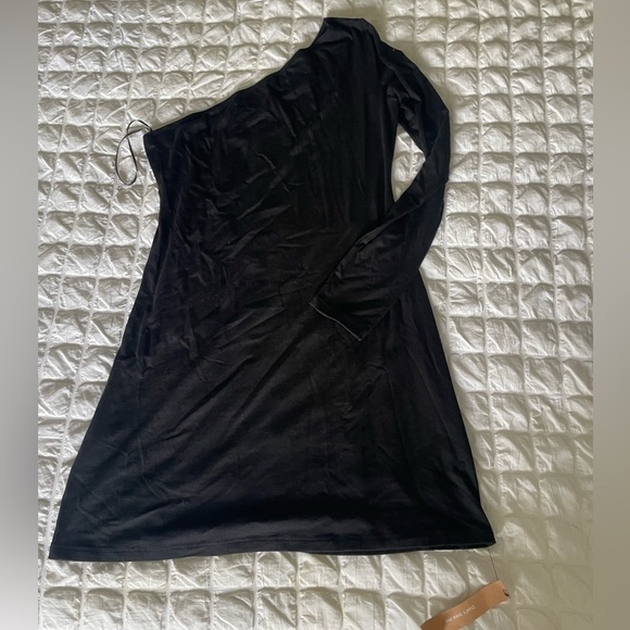 Reformation Black Yara knit one shoulder mini dress